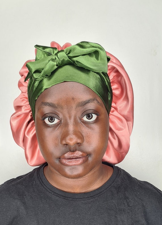 Tie Band Perfect Fit Reversible Satin Hair Bonnet - Protecting Hairstyle Night Sleep Headscarf For Women In Olive | Hair Accessories. - Norway - Foto 3