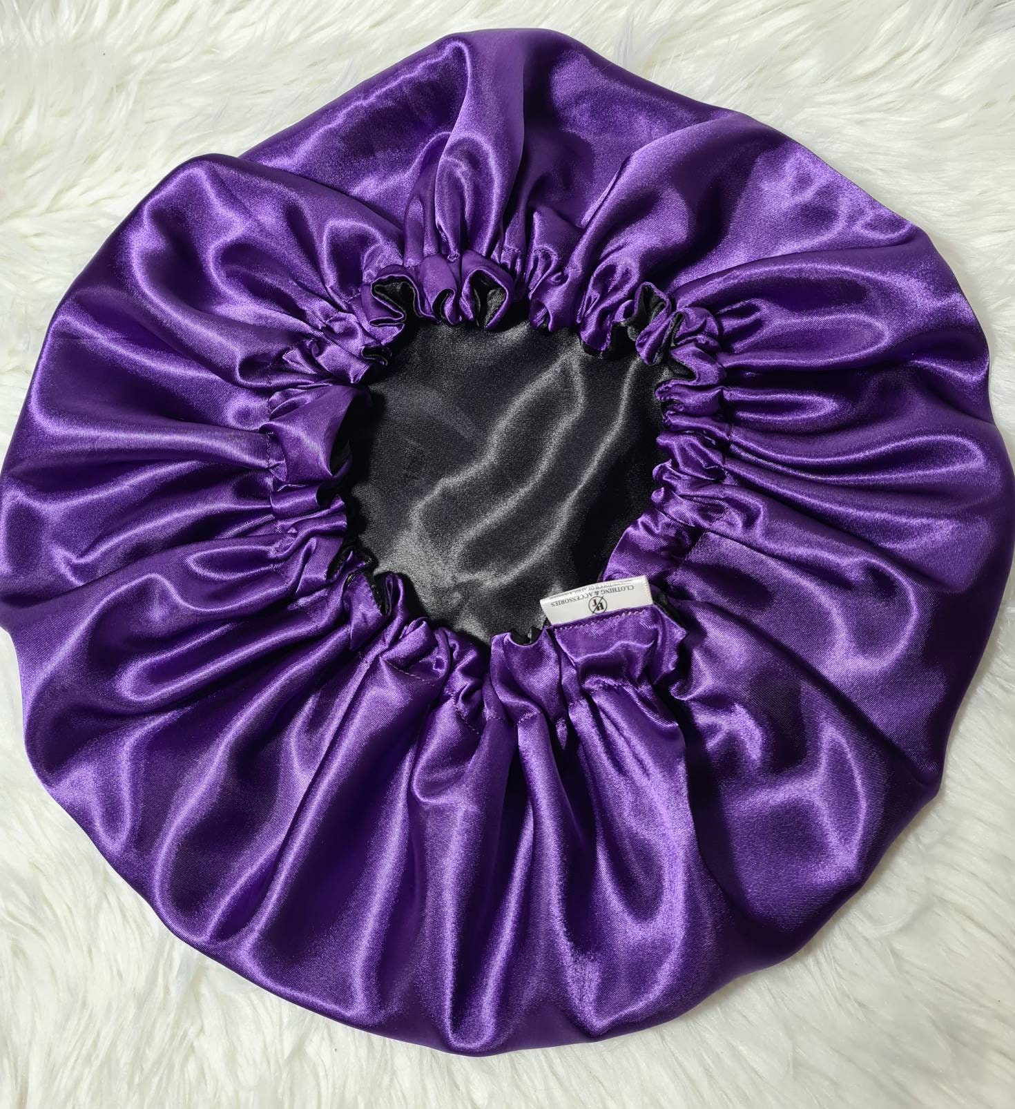 Deep Bonnets Deep Purple and Black Reversible Satin Hair Bonnet|satin Elasticated ...
