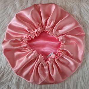 Perfect Fit Pink Reversible Satin Hair bonnet Satin Elasticated, Sleep Hat Bonnet, Headscarf. Night Sleep, Protecting Hairstyle, Hot pink