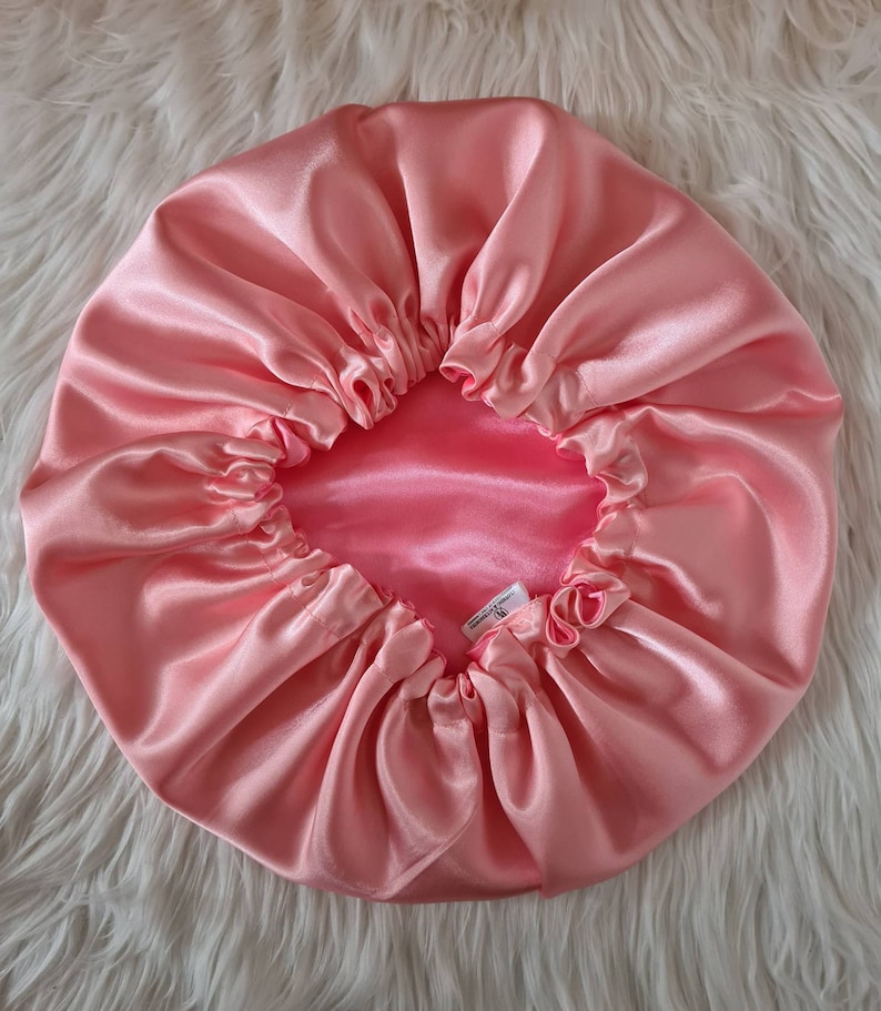 Perfect Fit Pink Reversible Satin Hair bonnet Satin Elasticated, Sleep Hat Bonnet, Headscarf. Night Sleep, Protecting Hairstyle, Hot pink