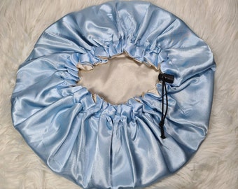 Light Blue  Adjustable, Elastic Reversible Satin hair bonnet,Satin Elasticated, Sleep Hat Bonnet, Night Cap, Protecting Hairstyle.