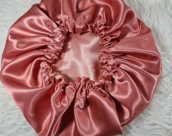 Rose Pink-Deep Reversible Satin hair bonnet|Satin Elasticated, Sleep Hat Bonnet, Headscarf. Night Sleep, Protecting Hairstyle.