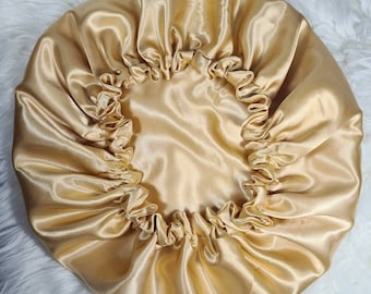 Gold Reversible Satin hair bonnet  Satin Elasticated, Sleep Hat Bonnet, Headscarf. Night Sleep, Protecting Hairstyle,