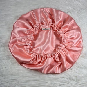 Perfect Fit Pink Reversible Satin Hair bonnet Satin Elasticated, Sleep Hat Bonnet, Headscarf. Night Sleep, Protecting Hairstyle, Pink