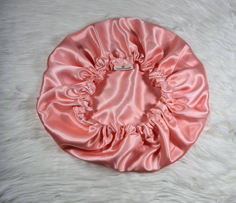 Perfect Fit Pink Reversible Satin Hair bonnet Satin Elasticated, Sleep Hat Bonnet, Headscarf. Night Sleep, Protecting Hairstyle, Pink