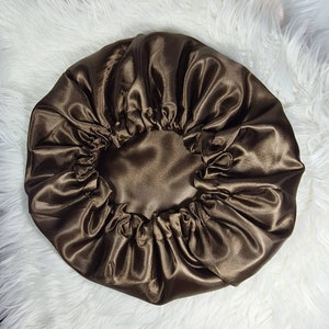 Cuffia per capelli reversibile in raso marrone, elasticizzata in raso, cuffia da notte, foulard. Acconciatura protettiva per dormire la notte.