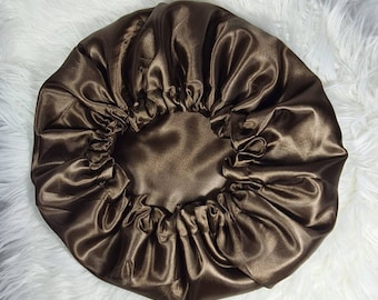 Brown Reversible Satin hair bonnet  Satin Elasticated, Sleep Hat Bonnet, Headscarf. Night Sleep, Protecting Hairstyle,