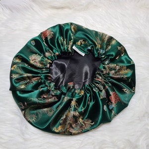 Green Chinese Print Satin Bonnet| Limited Edition