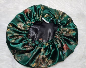Green Chinese Print Satin Bonnet| Limited Edition