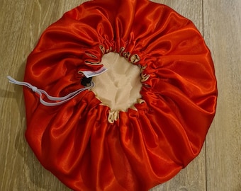 Adjustable Perfect Fit Reversible Satin Hair bonnet - Protecting Hairstyle Night Sleep Headscarf for Women in Red | Hair Accessories.