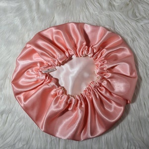 Perfect Fit Pink Reversible Satin Hair bonnet Satin Elasticated, Sleep Hat Bonnet, Headscarf. Night Sleep, Protecting Hairstyle, Champagne