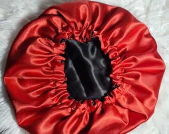 Red Reversible Satin hair bonnet  Satin Elasticated, Sleep Hat Bonnet, Headscarf. Night Sleep, Protecting Hairstyle,