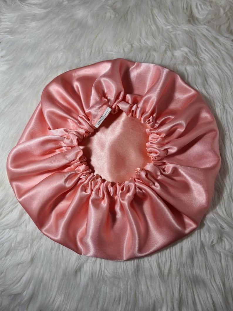 Perfect Fit Pink Reversible Satin Hair bonnet Satin Elasticated, Sleep Hat Bonnet, Headscarf. Night Sleep, Protecting Hairstyle, Dusky pink