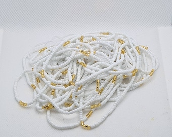 White And Gold Waist Beads|On Sale Belly Chain Weight control African beads|belly beads| Ghana beads| Weight Tracker Beads| Nigerian Beads