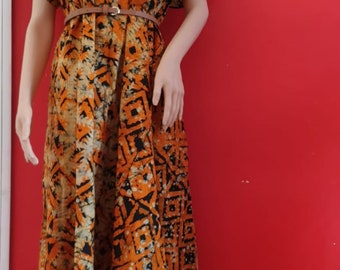 Tie and Dye Maxi Dress| Summer Dress| 100% Cotton| Orange Tie And Dye| For All Occasions size 12| Round Neck| Colourful
