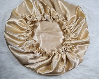 Ant Gold Reversible Satin hair bonnet|Satin Elasticated, Sleep Hat Bonnet, Headscarf. Night Sleep, Protecting Hairstyle,