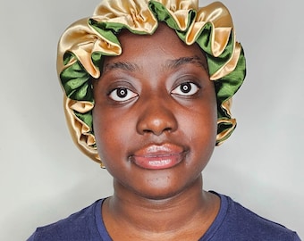Olive Adjustable Perfect Fit Reversible Satin Hair bonnet - Protecting Hairstyle Night Sleep Headscarf for Women in Olive| Hair Accessories.