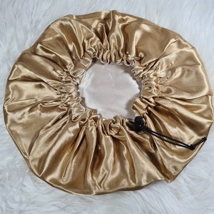 Gold Adjustable Drawstring Reversible Satin hair bonnet|Satin Elasticated, Sleep Hat Bonnet, Night Cap, Protecting Hairstyle.