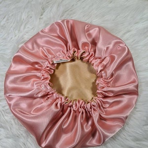 Perfect Fit Pink Reversible Satin Hair bonnet | Satin Elasticated, Sleep Hat Bonnet, Headscarf. Night Sleep, Protecting Hairstyle,
