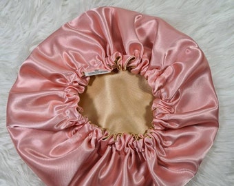 Perfect Fit Pink Reversible Satin Hair bonnet | Satin Elasticated, Sleep Hat Bonnet, Headscarf. Night Sleep, Protecting Hairstyle,