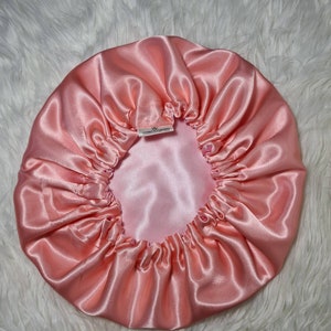 Perfect Fit Pink Reversible Satin Hair bonnet Satin Elasticated, Sleep Hat Bonnet, Headscarf. Night Sleep, Protecting Hairstyle, Pale Pink