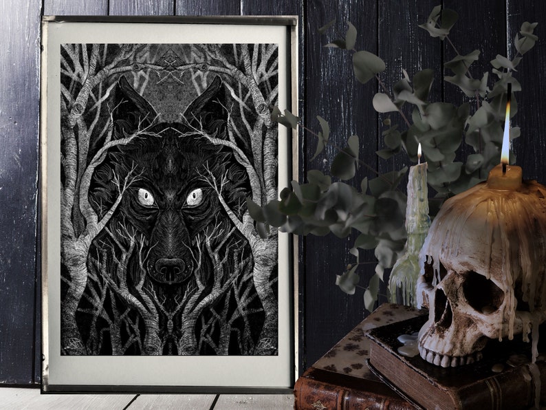 Dark Folk Eyes of the Wild SIGNED A4 Print Artwork by Morgana Weeks image 1