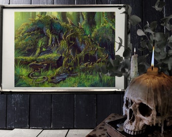 Dark Folk "Moss Dragon" SIGNED A3 Print - Artwork by Morgana Weeks