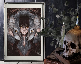 Dark Folk "Wolf Queen" SIGNED A4 Print - Artwork by Morgana Weeks