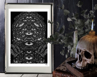 Dark Folk "Watchful demon " SIGNED A4 Print - Artwork by Morgana Weeks