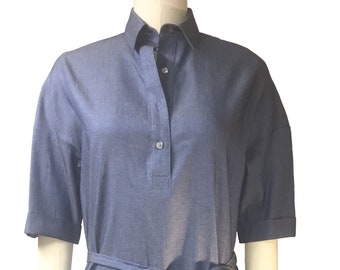 Lyocell Blend Midi Shirt Dress, Belted, Pockets, USA Made