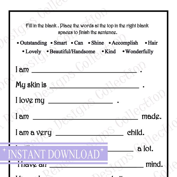 Affirmations, Positive Words, Self-Esteem Builder, Classroom Activities, Unscramble, Word Search, Kids Activities, Activity Sheets for Kids