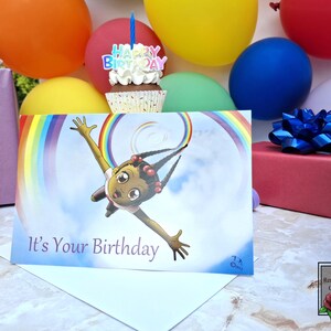 African American Girl Birthday Card: Rainbow Spiral, Celebration