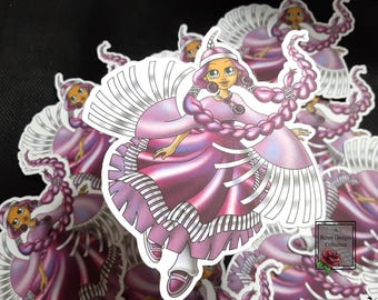 Pegatina de niña indígena bailando - Acabado mate troquelado