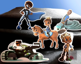 Pegatinas de superhéroes y príncipes negros: pegatinas troqueladas mate