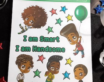 Pegatinas de niños negros estilo chibi: Afroamericanos, Afirmaciones positivas