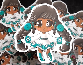 Pegatina de chica chibi nativa americana - Troquelada mate
