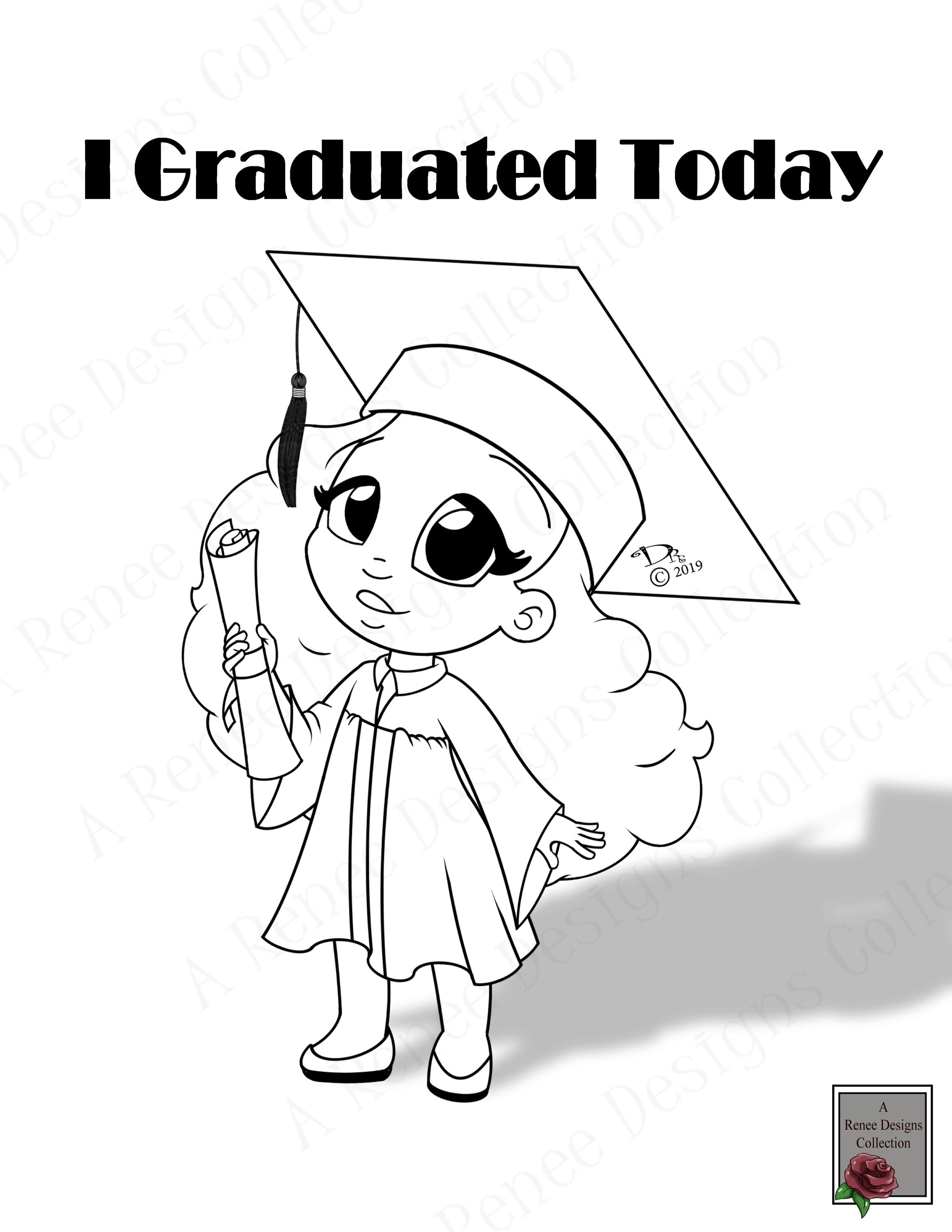 Página para colorear de una chica negra graduada: Dibujo animado (PDF) -  Etsy México, image size:2318x3000