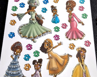 Pegatinas de princesas afroamericanas: Rainbow Sisters, acabado mate o brillante.