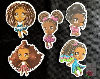 Pegatinas estilo chibi de niña afroamericana - Troqueladas mate