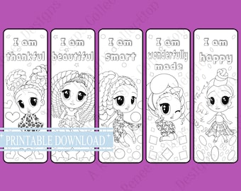 African American Girl Coloring Sheet, Black Kids Printable Bookmarks, Black Kids Education, African American Kids Bookmark, Black Chibi Girl