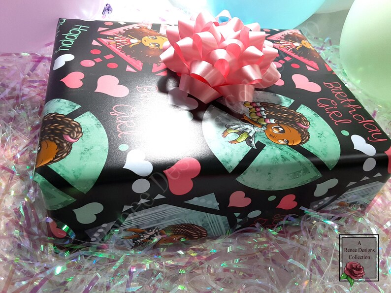 African American Girl Birthday Wrapping Paper Sheets (19x29) image 8