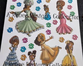 African American Princesses, Flower Stickers, Matte Sticker, Gloss Sticker Sheets, African American Stickers, Black Princess Sticker Sheet