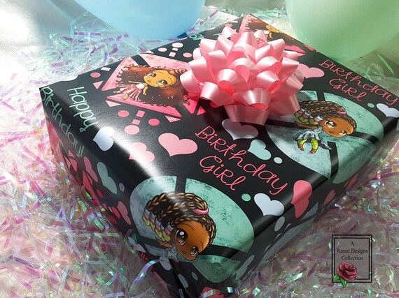 African American Girl Birthday Wrapping Paper Sheets (19x29)