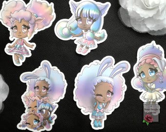 Pegatinas de niña afroamericana chibi, niños de anime con orejas de animal