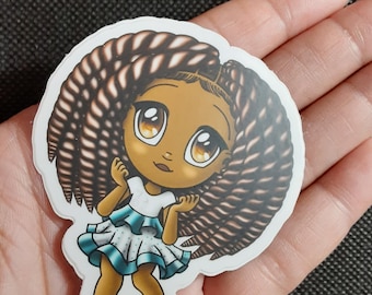Pegatina estilo chibi de niña afroamericana - Pegatina troquelada mate