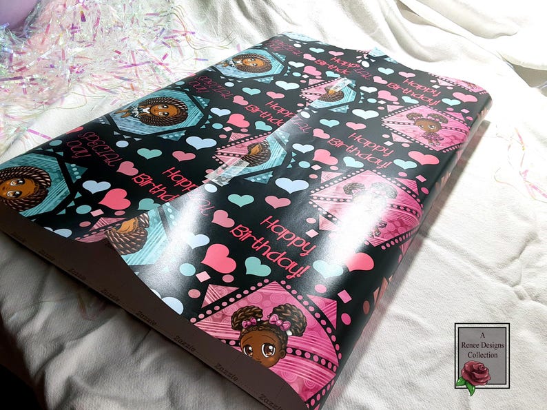 African American Girl Birthday Wrapping Paper Sheets (19x29) image 6