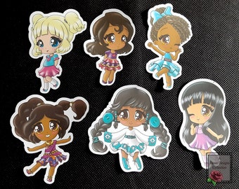 Pegatinas de chicas chibi: Diversos diseños de anime, acabado mate (set de 6 piezas)