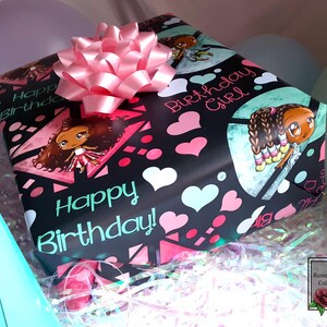African American Girl Birthday Wrapping Paper Sheets (19x29) image 2