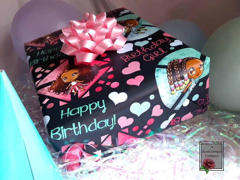 African American Girl Birthday Wrapping Paper Sheets (19x29) image 2