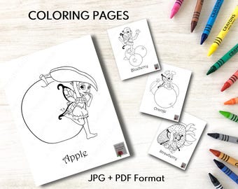 Black Fairy Coloring Pages: Fruit Fairies, Kids Activity (PDF)